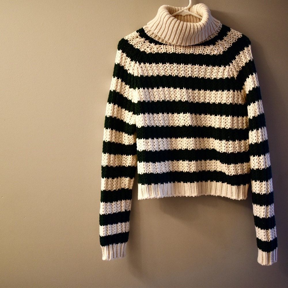 Green and White Striped Sweater